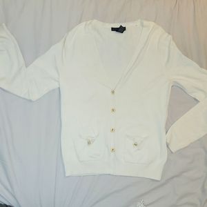 Grace Elements White Cardigan Sweater with Pockets